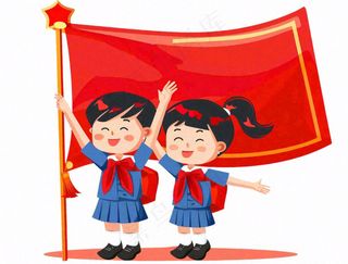 学生升旗帜红旗国庆人物卡通插画免抠
