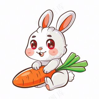 小白兔抱着胡萝卜可爱动物卡通插画免抠