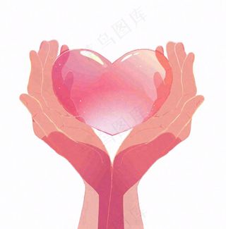 手捧着爱心粉色卡通插画免抠