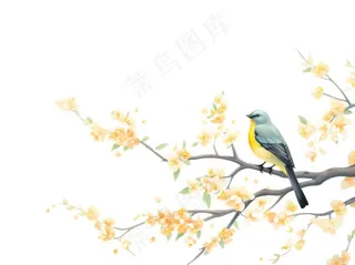 站在树上的鸟黄花卡通插画免抠