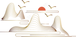 山水波浪祥云中式国风线条33免扣素材