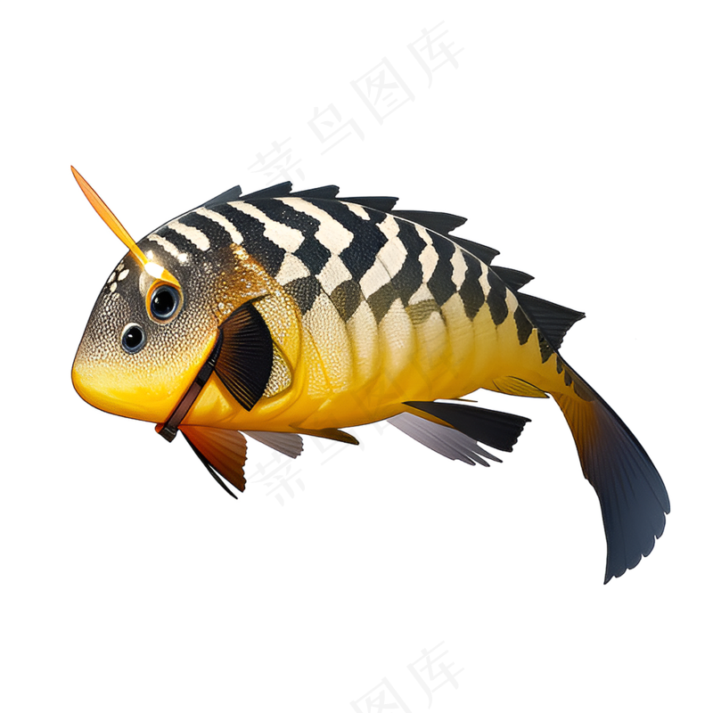 黄色卡通手绘鱼免抠素材44