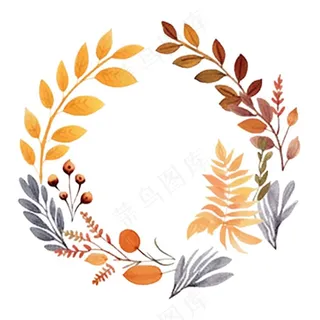 枫叶落叶树叶简约秋天圆形边框水彩画插画免抠