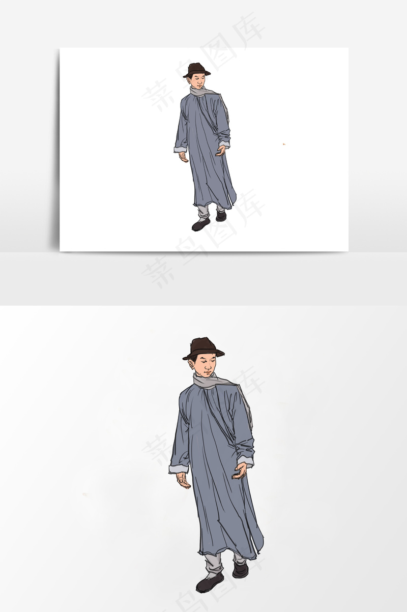 插画丨国风人物丨赶路者001丨PPT插图