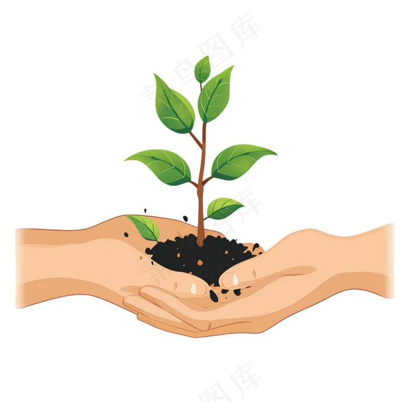 手捧树苗保护环境植树节卡通插画免抠