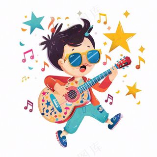 吉他演奏音乐会酷音乐潮流风格人物卡通插画免抠