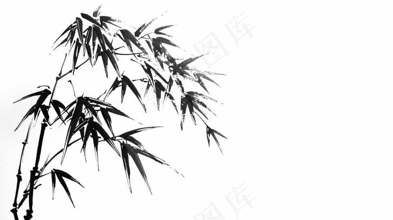 水墨竹子竹叶黑白插画免抠(1456x816)
