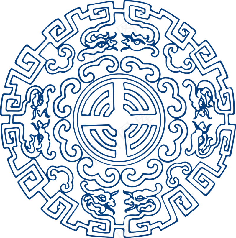 古代青花瓷图案花纹中国风图案祥云纹理传统图腾PNG免扣素材