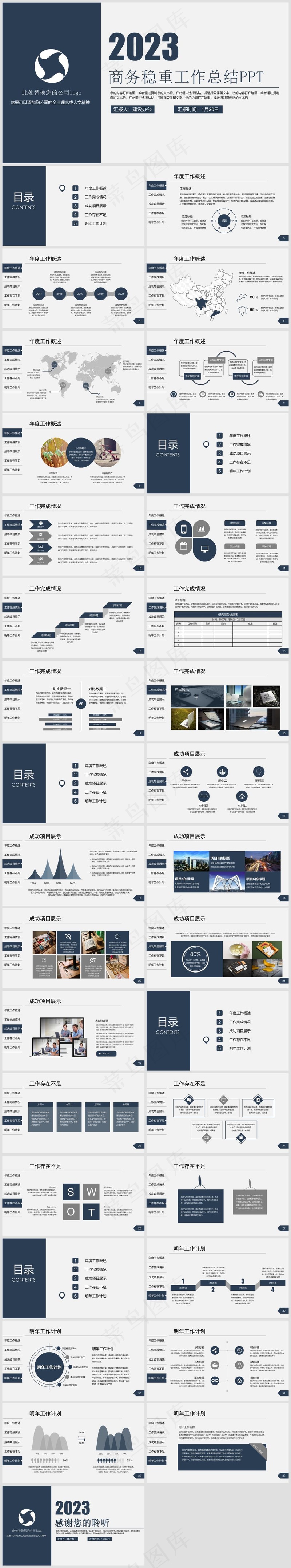 2023商务稳重工作总结PPT