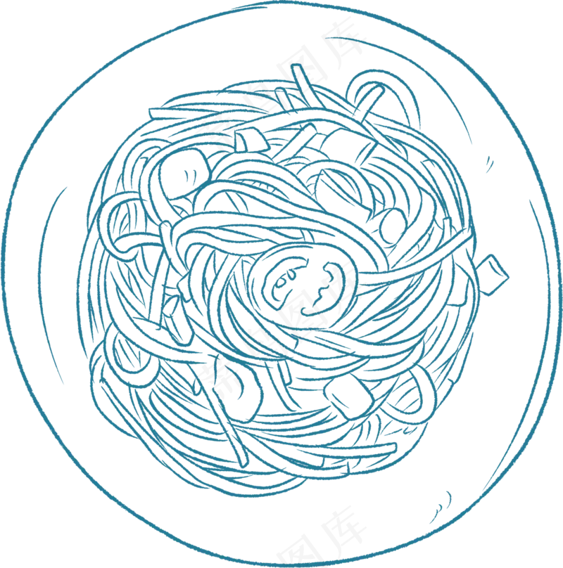 手绘拌面线稿PNG素材