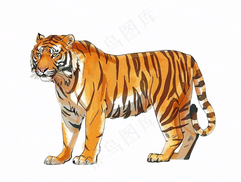 老虎丛林之王动物卡通插画免抠(1264x960)