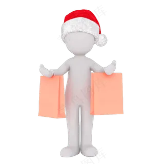 3D购物白色小人ppt用