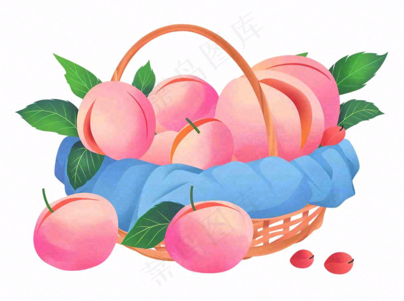 水蜜桃一篮桃子主编蓝水果卡通插画免抠(1264x944)