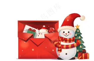 圣诞红色信封圣诞老人卡通插画免抠
