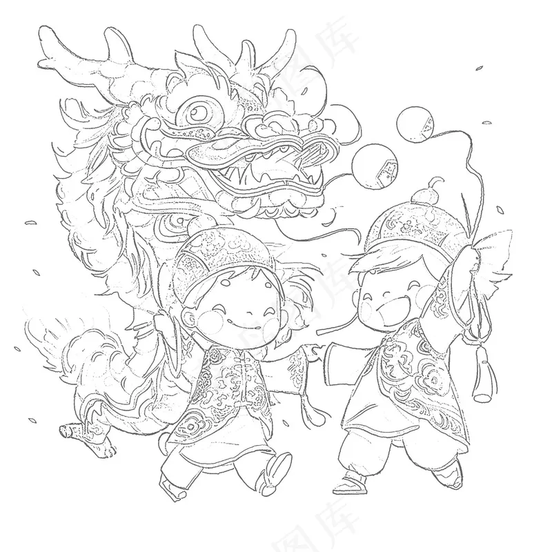 新年舞龙儿童画图片素材 (14)