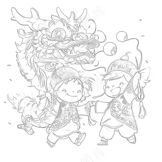 新年舞龙儿童画图片素材 (14)