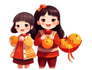 红色儿童小孩拜年过年新年春节元旦喜庆手绘卡通插画免抠