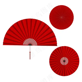 新年红色元素装饰扇子圆形 