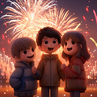 新年庆祝烟花爆竹儿童卡通插画3d建模背景