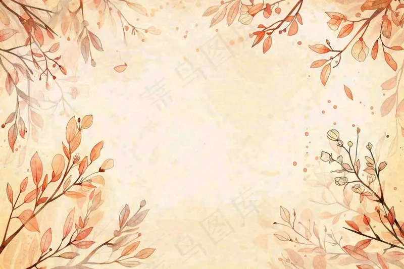 秋天植物黄叶唯美背景 立秋秋分水彩插画(1344x896)