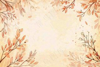 秋天植物黄叶唯美背景 立秋秋分水彩插画