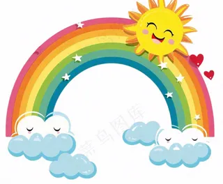 彩虹云朵太阳天气卡通插画免抠