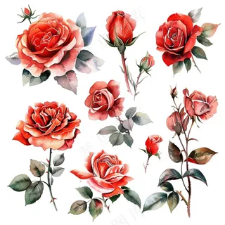 玫瑰花植物花朵水彩插画免抠