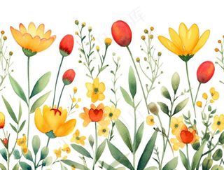 春季春天花草植物水彩鲜花花卉枝叶插画免抠