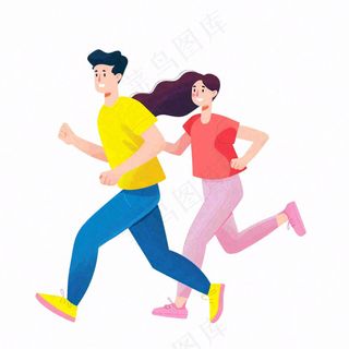 运动跑步的男女人物卡通插画免抠