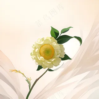 白色黄色手绘新中式风格花植物139