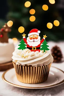 圣诞老人纸杯蛋糕甜点摄影图