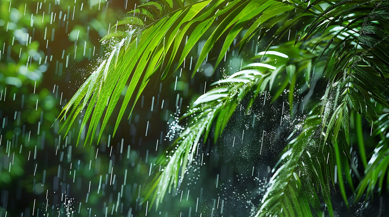 大雨下的植物被雨滴敲打摄影图(4368x2448)