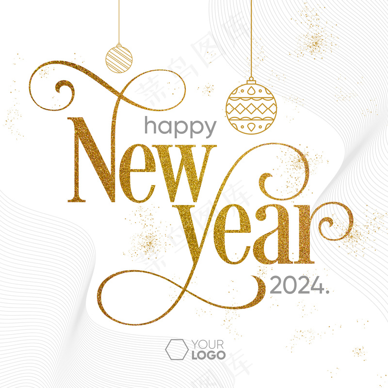 金色简约风2024新年快乐素材图psd模版下载