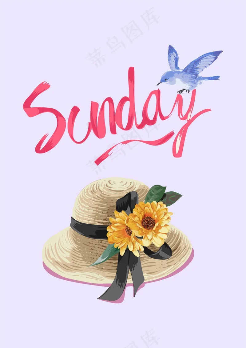 淑女菊花草帽 蓝色小麻雀cdr矢量模版下载