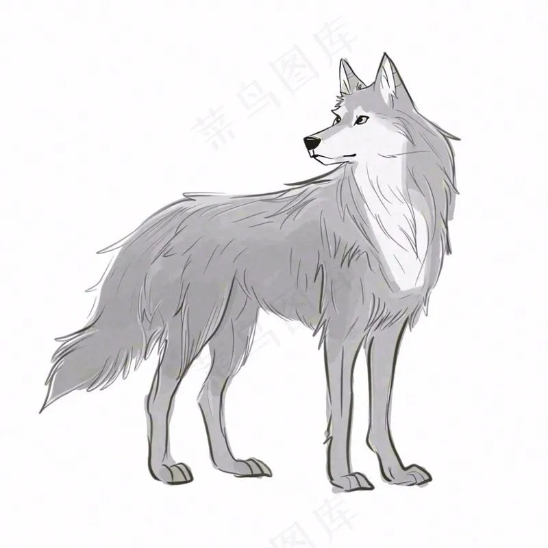 狼灰狼动物卡通插画免抠(1024x1024)