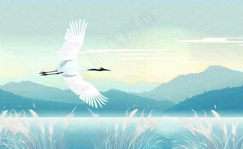 白鹭齐飞天水一色山水画芦苇荡清冷白露寒露插画背景(1408x864)