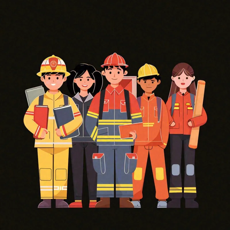 劳动人民工人五一劳动节任务元素插画黑色背景(1024x1024)