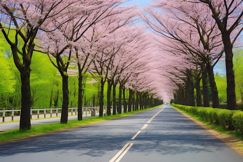 春天道路两侧樱花树风景摄影图(4032x2688)