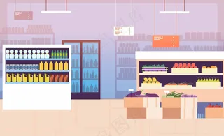 卡通素材超市内部货架