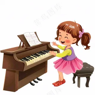 弹钢琴的女孩演奏乐器音乐人物卡通插画免抠