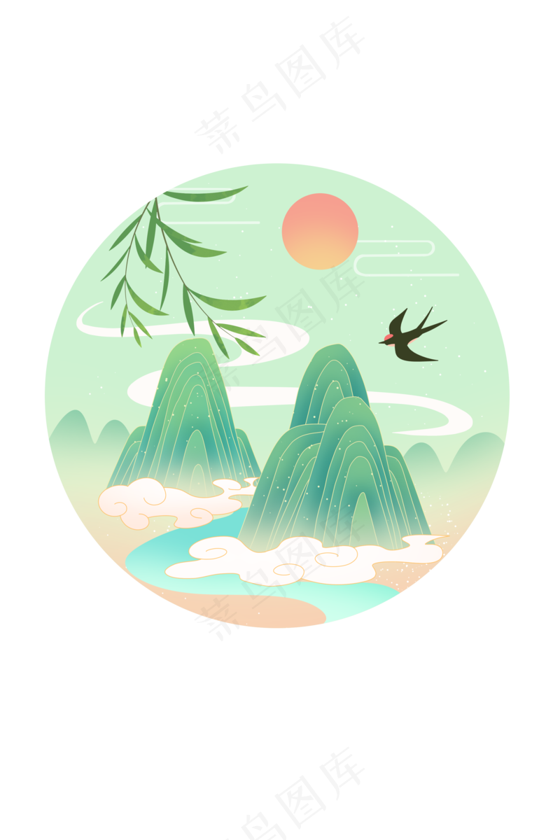 春分古风山水元素