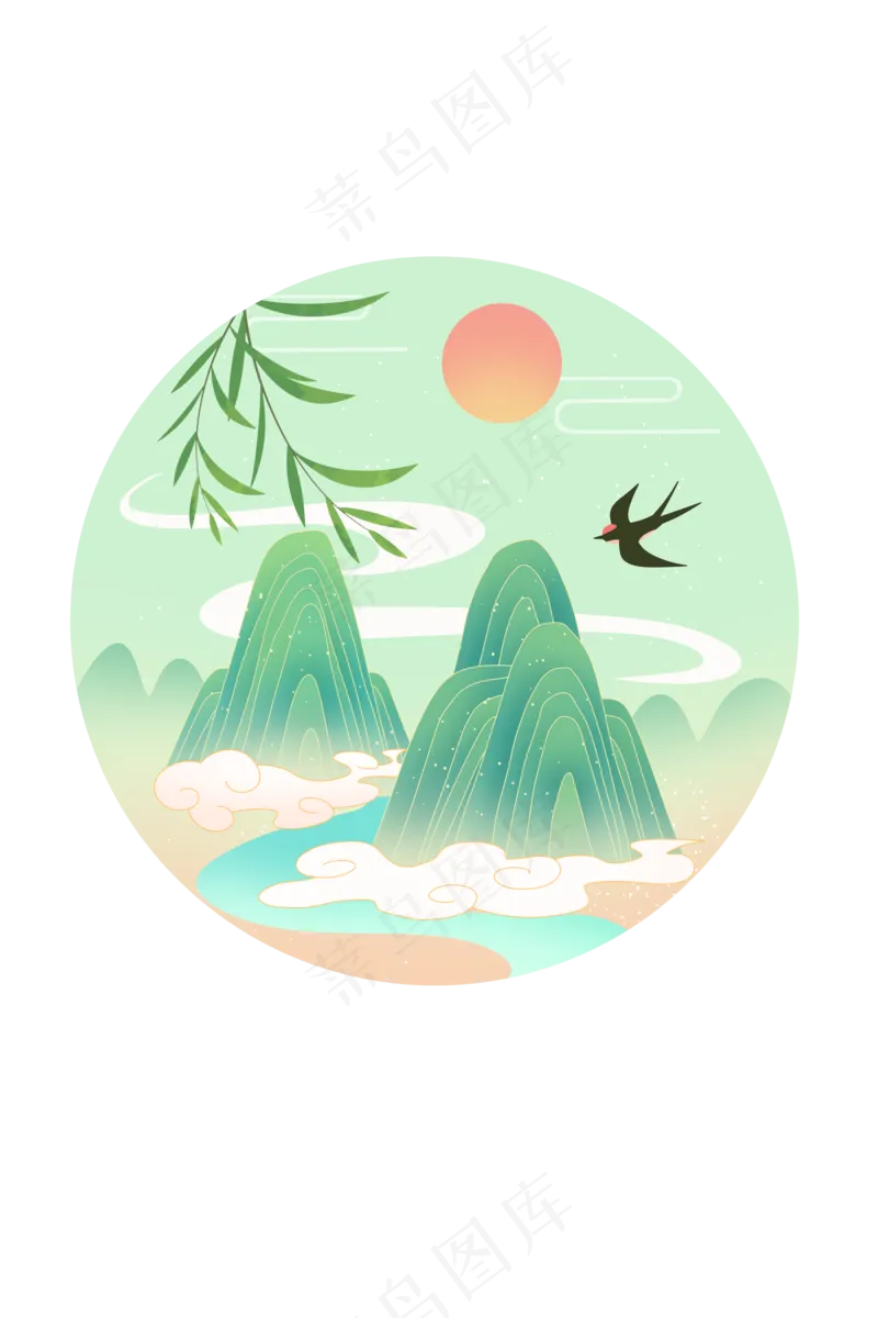 春分古风山水元素