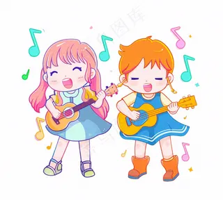 音乐会歌唱比赛儿童学生伴奏弹吉他潮流人物卡通插画免抠
