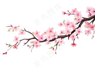 粉色樱花桃花枝条春天卡通插画免抠