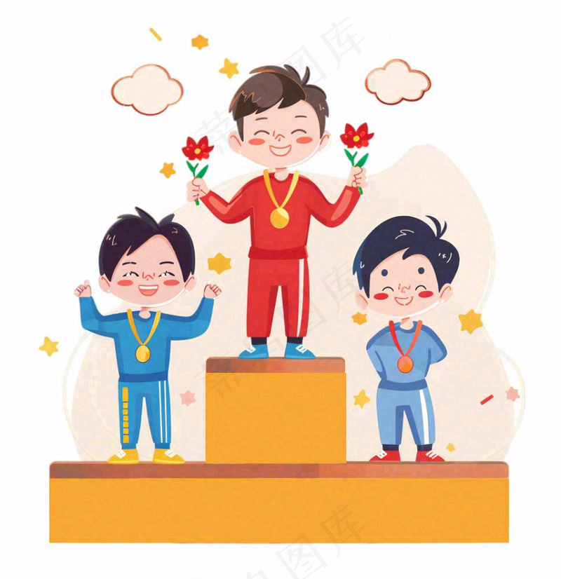 颁奖台运动员领奖比赛卡通插画免抠(1024x1056)