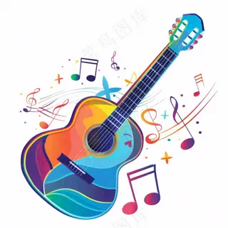 吉他音符乐器音乐卡通插画免抠