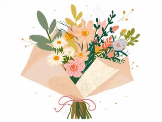 鲜花花朵花束礼物卡通插画免抠