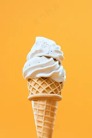 冰淇淋蛋筒夏日清凉橘黄色背景摄影图