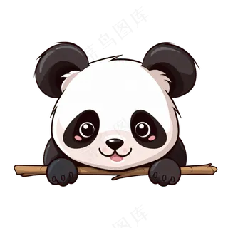 卡通手绘动物熊猫趴着线条插画矢量装饰元素