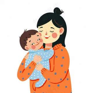 妈妈抱着孩子婴儿母亲节亲情卡通插画免抠